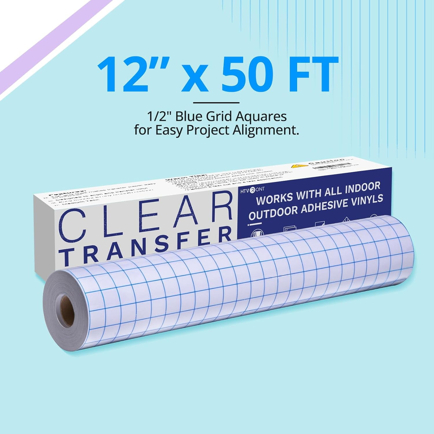 Transfer Tape for Vinyl - 12” x 50 FT w/Blue Alignment Grid for Adhesive Vinyl - Medium Tack Vinyl Transfer Tape for Silhouette Cameo