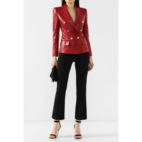 Genuine Lambskin Leather Handmade Designer Stylish New RED Women's Blazer Formal