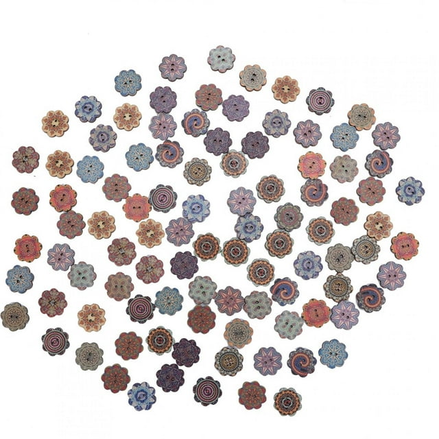 Patterned Wooden Buttons, 20MM Wooden Buckle, With Flower Shaped, For Fabrics, Shirts, Scarves And Hats