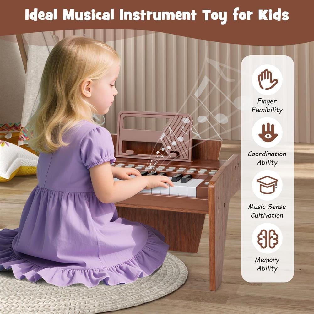 Topcobe 25 Keys Kids Piano Keyboard with Adjustable Speed and Volume, Keyboard Piano, Music Keyboard-Brown