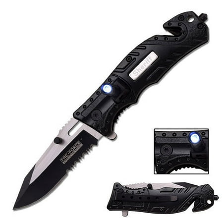 Latigo Handle Light - Tac Force SPRING ASSISTED KNIFE BLACK HANDLE SHERIFF LOGO LED LIGHT