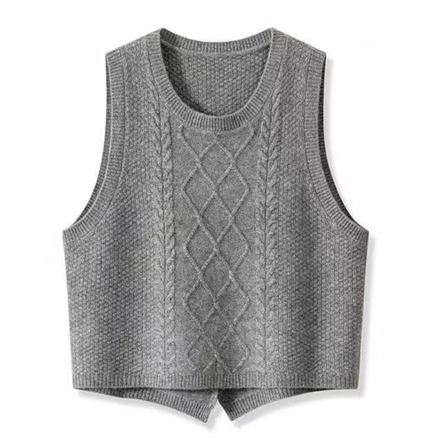 Women Fashion Solid Knit Sweater Vest Casual Loose Fit Short Split Design Comfortable Layering Piece