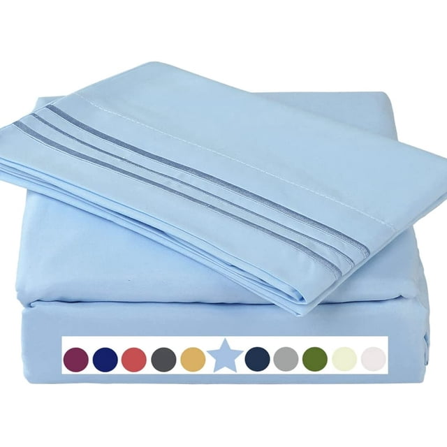 HTOOQ Ensemble de Draps Premium 4 Pcs 1800TC Literie 100 % Polyester Microfibre HTOOQ Super Doux, Chaud, Respirant, Rafraîchissant, Sans Plis HTOOQ 10HTOOQ Poches Extra Profondes 16 Pouces, Grand, Bleu Lac