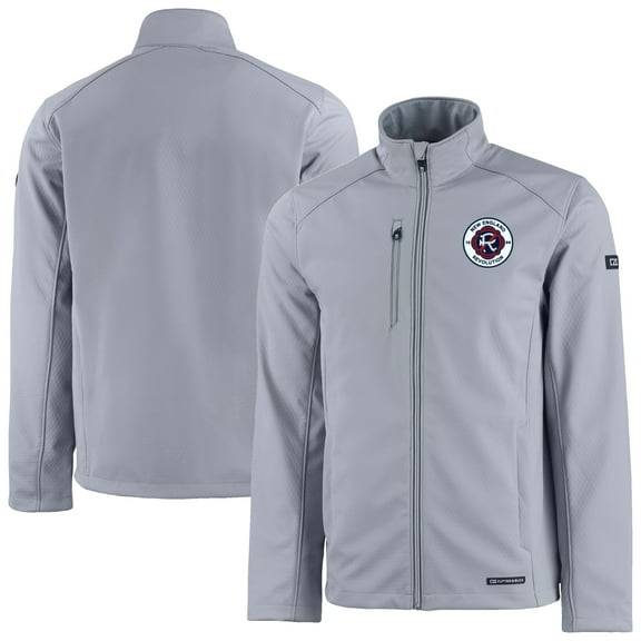 Men's Cutter & Buck Gray New England Revolution Evoke Eco Softshell Recycled Full-Zip Jacket