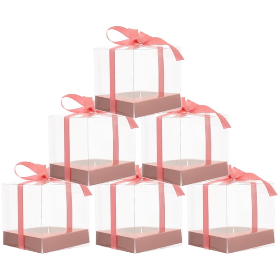Small Transparent Cake Boxes with Ribbon for Dessert, Mousse, and Pastry Packaging, Clear Plastic Containers