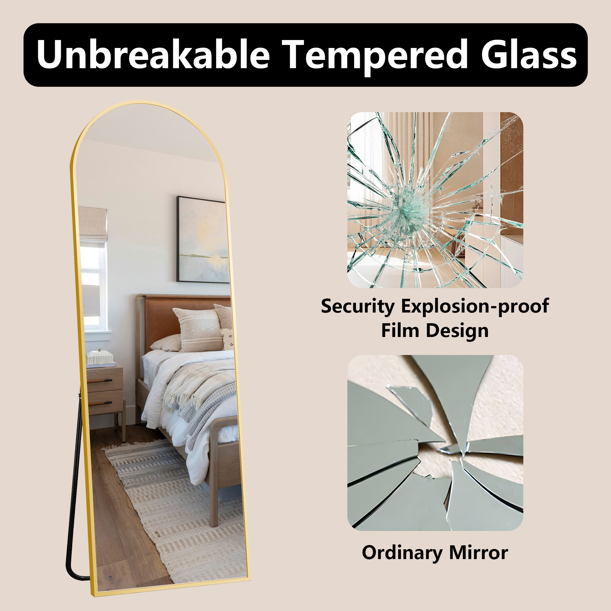 MAYEERTY Gold Arch Full Length Mirror, Wall Mount or Freestanding for Bedroom/Living Room, 57" × 20"