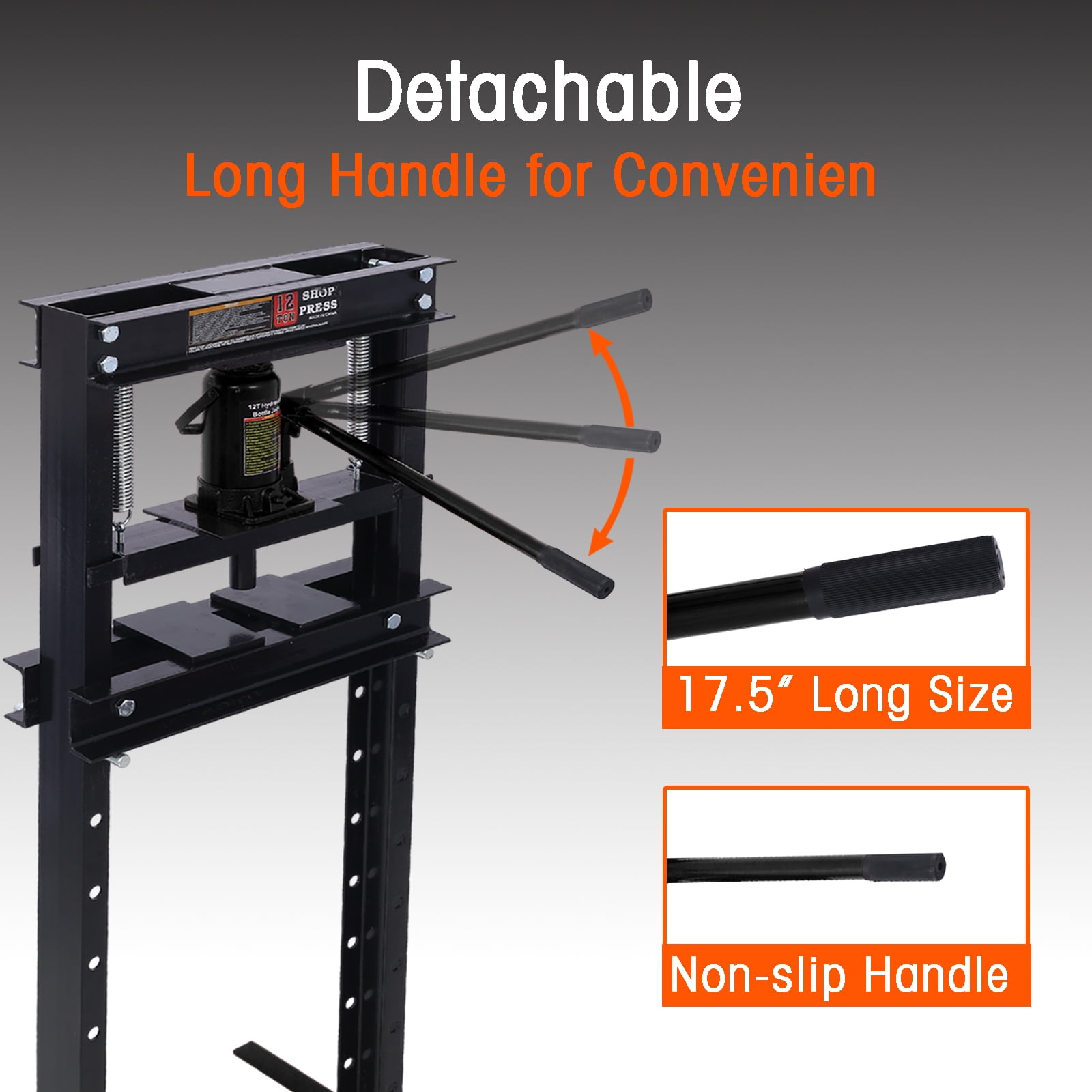 Aukfa 12 -Ton Hydraulic Shop Press with Press Plates, H-Frame Garage Floor Press, Black
