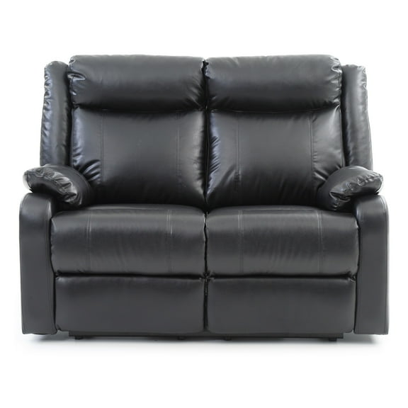 Passion Furniture PF-G761A-RL 55 in. Ward Faux leather 2-Seater Reclining Sofa with Pillow Top Arm, Black