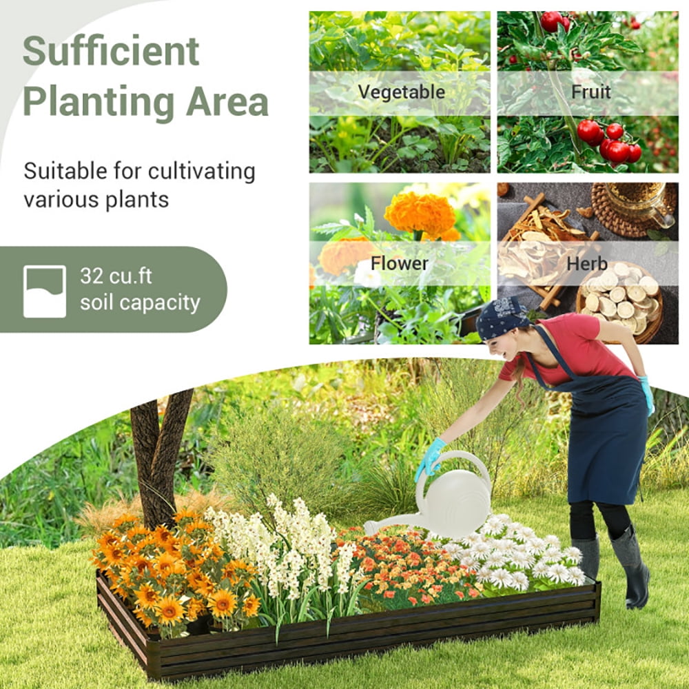 GVN Large Outdoor Metal Planter Box for Vegetable Fruit Herb Flower-Coffee, Outdoor Wooden Elevated Raised Garden Bed for Patio or Yard Gardening
