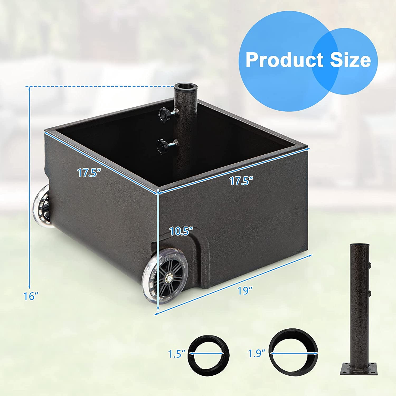 LEHOME 170LBS 2-in-1 Patio Umbrella Base, Fillable Umbrella Stand with 2 Universal Wheels, Garden Flower Box with Drainage Hole, Outdoor Heavy Duty Umbrella Stand for Courtyard, Poolside (Black)