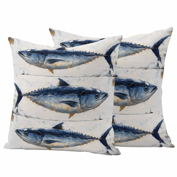 Vintage Fish Coastal Outdoor Waterproof Pillow Covers, Summer Beach Nautical Ocean Retro Decorative Square Throw Pillowcase Sofa Cushion Sham for Patio/Couch/Chair, 18"x18" 2 Pack