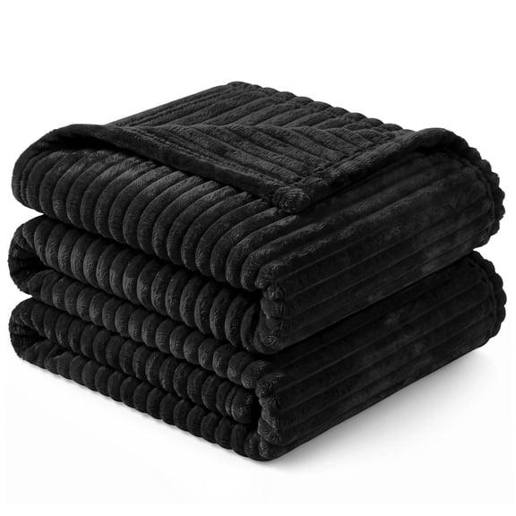 PAVILIA Soft Lightweight Twin Fleece Blanket for Couch Bed, Black, 60x80