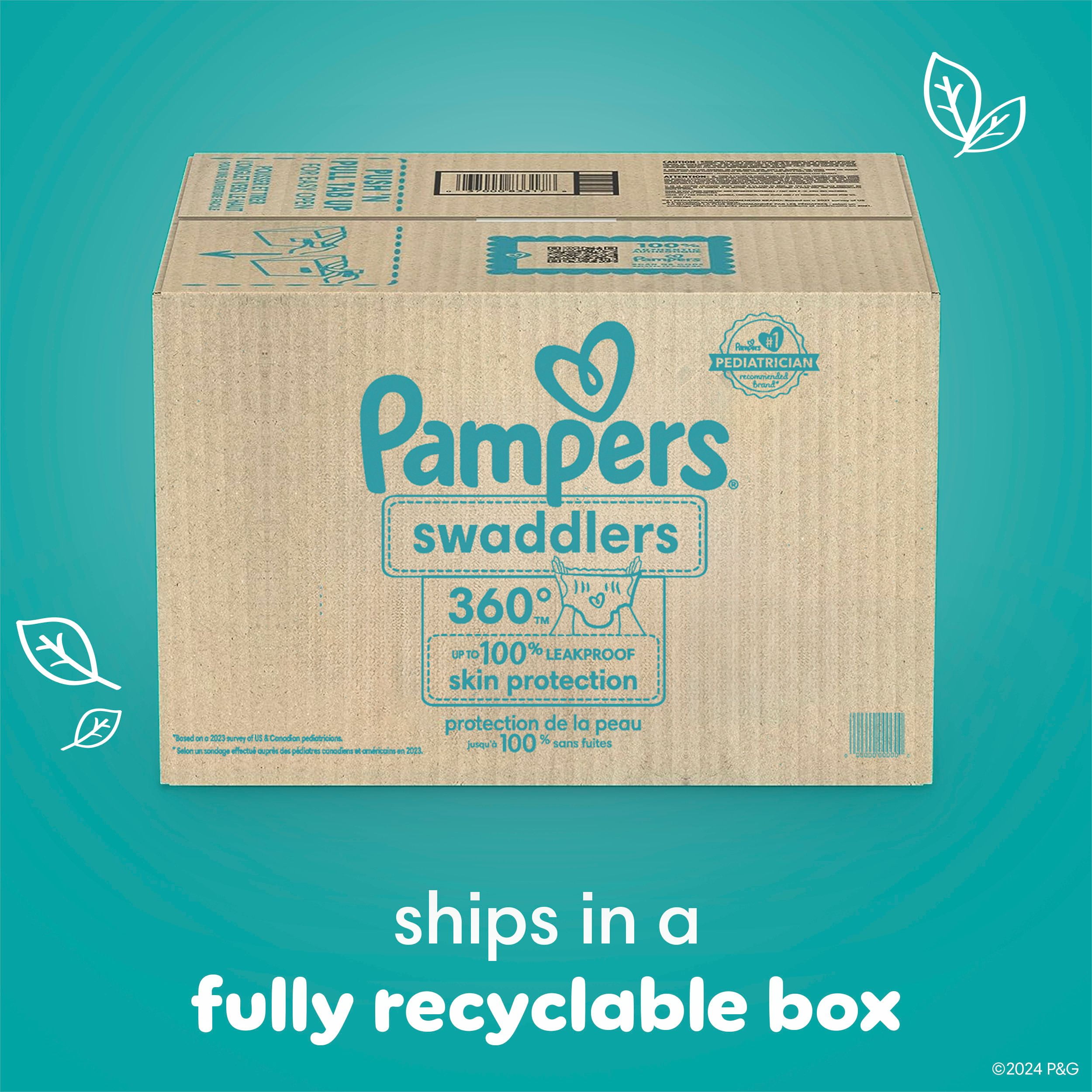Couches Pampers Swaddlers 360°, ajustement confortable et au sec, jusqu’à 100 % sans fuites, rabats rapides, conçues pour faciliter les changements, couches à enfiler, taille 3