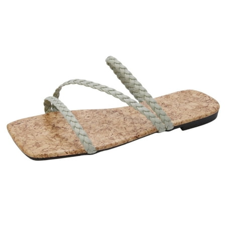

Womens Shoes Flat Color Open Toe Square Wear and Take Off Outdoor Slippers Shoes