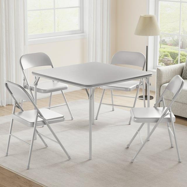 GloryStar 33.6" Square Folding Card Table Set, Compact Portable Table with 4 Foldable Chairs, Set of 5