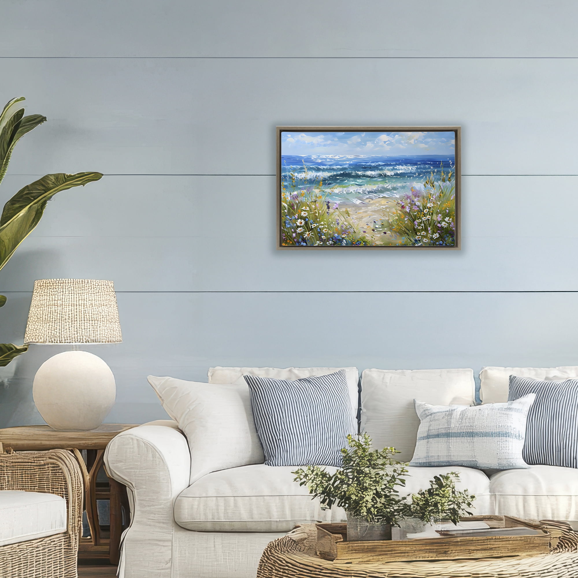 Stupell Industries Floral Beach Meadow by Ocean Brown Framed Floater Canvas Wall Art, design by Creative Studio