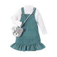 thumbnail image 1 of Conjunto de tres piezas para niñas, top de manga larga, vestido camisola con cinturón liso y bolso, de 4 a 7 años, 1 of 8