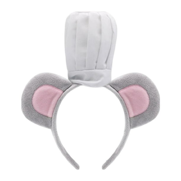 4 Piezas Diadema Orejas Ratón Disfraz Chef Cola Larga Accesorios Animales Polyester para Niños Adecuado para Fiestas Halloween Juegos Escolares Venda