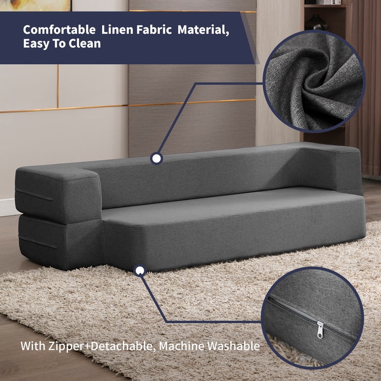 ijuicy Twin Size Foldable Sleeper Sofa Bed with Linen Upholstered