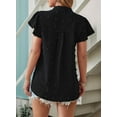 thumbnail image 2 of Women 2025 Summer V Neck Ruffle Short Sleeve Blouse Dot Flowy Shirt Tunic Top Black S, 2 of 4