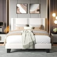 thumbnail image 2 of Honfach Full Bed Frame, Velvet Upholstered Platform Bed Frame, Solid Wood Slats & Heavy Duty Feet Support, No Box Spring Needed, Noise-Free, Easy Assembly, White, 2 of 8