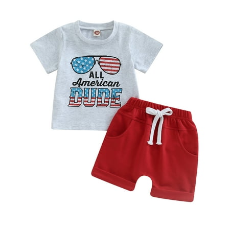 

Musuos 4th of July Baby Boys Letter Print T-Shirt Tops Casual Solid Shorts 6-12 Months