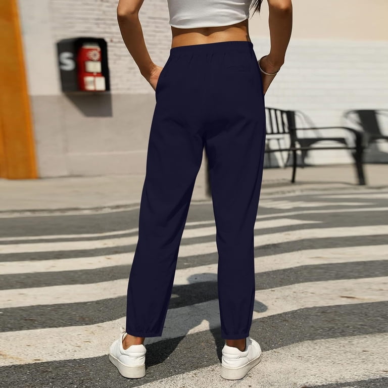 nochalofo Blue Dress Pants Women, Linen Pants for Women Summer Casual High Waisted Drawstring Lightweight Beach Pant with Pockets, Women's, Size: