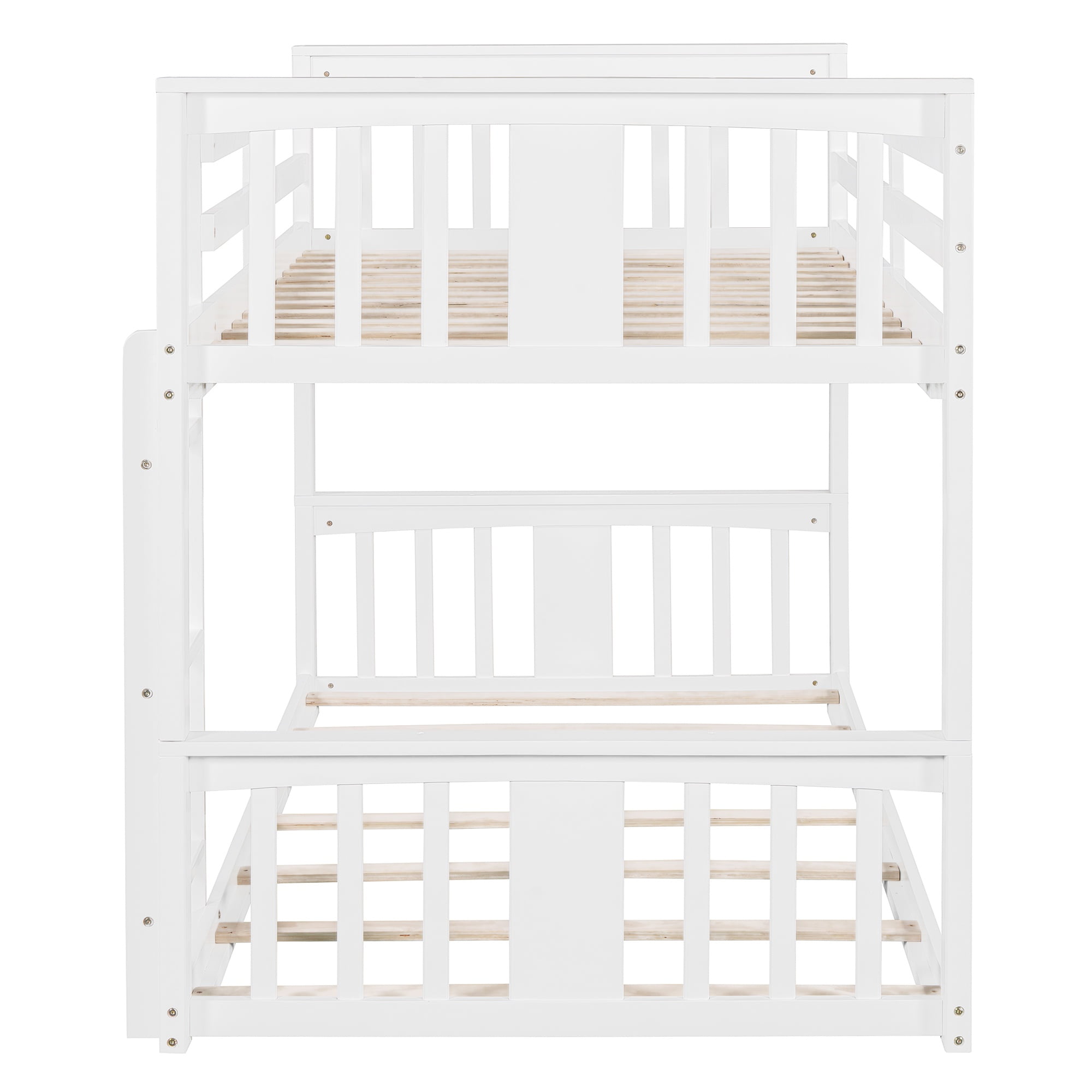 PORKISS Low Bunk Beds for Kids, New Upgraded Twin Over Twin Floor Bunk Bed with Ladder, Modern Bedroom Furniture Wood Bunk Bed for Boys Girls Teens, Easy Assembly, White
