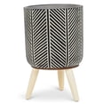 thumbnail image 1 of Black And White Herringbone Pattern Tripod Planter, 1 of 4