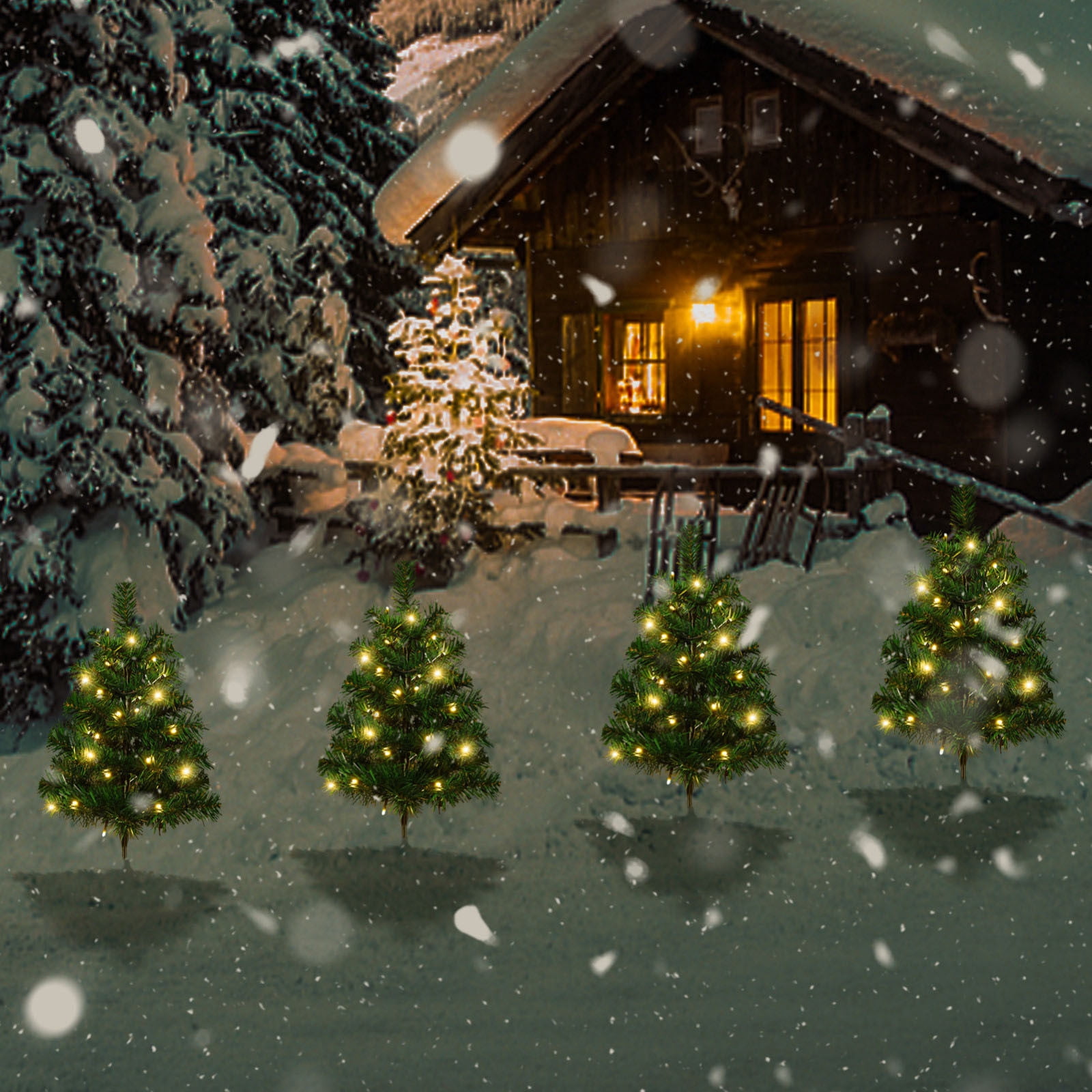 Cadorn Upgraded 4-Pack 120 LED Solar Christmas Garden Stake Lights, Outdoor Waterproof Solar Xmas Tree Yard Stake Christmas Pathway Lights for Christmas Decorations Garden Yard Lawn Pathway
