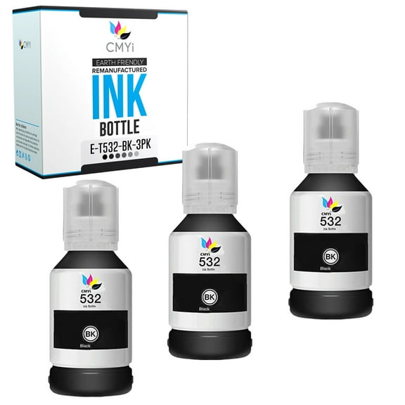 CMYi 532 Black 3-Pack Ink Bottles compatible for Epson 532 - EcoTank ET-M1170, ET-M2170, ET-M3170, WorkForce ST-M1000, ST-M3000 (3 Black)