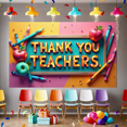 thumbnail image 7 of Colorful Thank You Teachers Banner with Pencil Apple and Star Elements for Teachers Day Celebration Classroom Decor Party Supplies Photography Props Backdrop Decors, 7 of 7