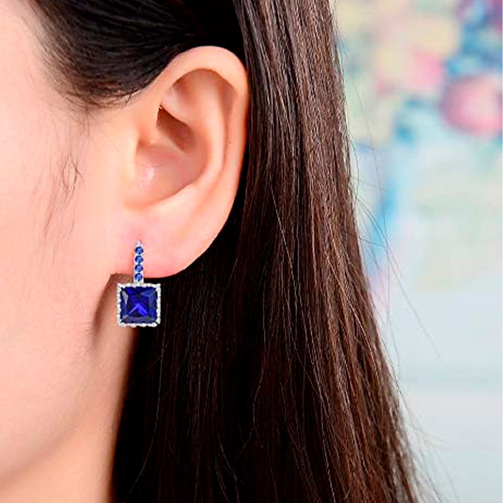 925 Sterling Silver Lever Back Earrings with Princess Cut Cubic Zirconia for Women