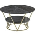 thumbnail image 1 of 80cm Round Coffee Table, Grey Faux Marble with Gold Frame, 2-Tier Storage for Living Room, 1 of 6