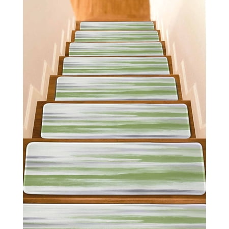 Sage Green Gray Stair Treads for Wooden Steps Indoor Runner Rug Carpet Neutral Abstract White Ombre Texture 7 Pieces Peel and Stick Staircase Step Treads Covers Washable Throw Door Mats 30 x8