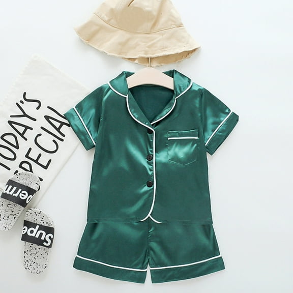 Toddler Kids Baby Boys Girl Solid Pajamas Sleepwear T shirt Shorts Clothes Set Green 18-24 Months