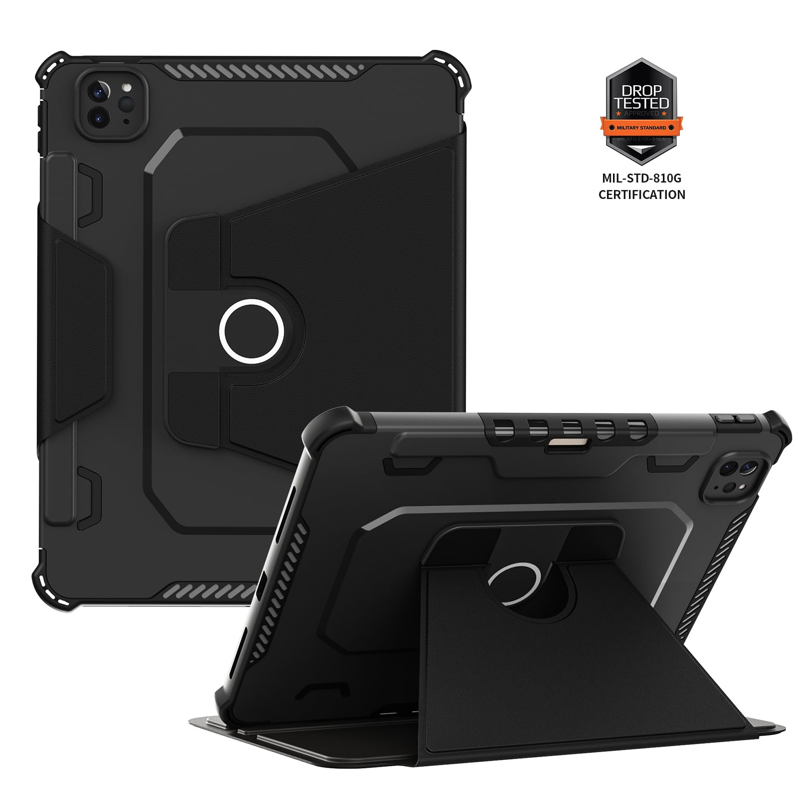 Dteck Case for iPad Pro 11" 4th/3rd/2nd/1st Gen (2022/2021/2020/2018),iPad Air 5th 4th Gen Magnetic Leather Shockproof Rubber Rugged Case Rotatable Kickstand with Pencil Holder Heavy Duty Cover,Black