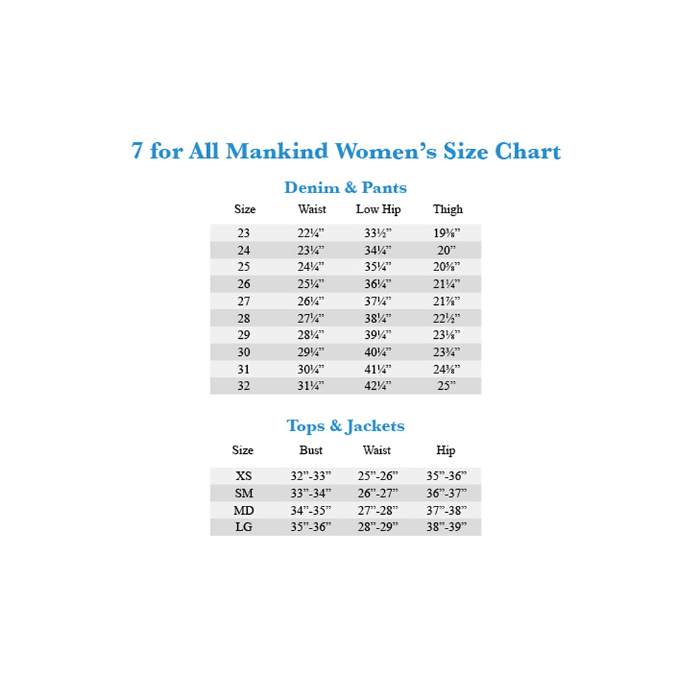 7 For All Mankind Maternity Jeans Size Chart