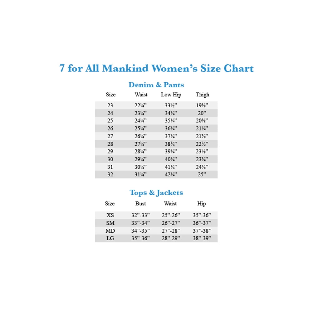 Jen7 By 7 For All Mankind Size Chart