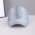 thumbnail image 4 of Ljudmp Womens Mens Vintage Washed Denim Rhinestone Baseball Cap Distressed Frayed Brim Bling Crystal Studded Cowboy Hat Adjustable Sun Hat Dark Blue Pattern B, 4 of 5