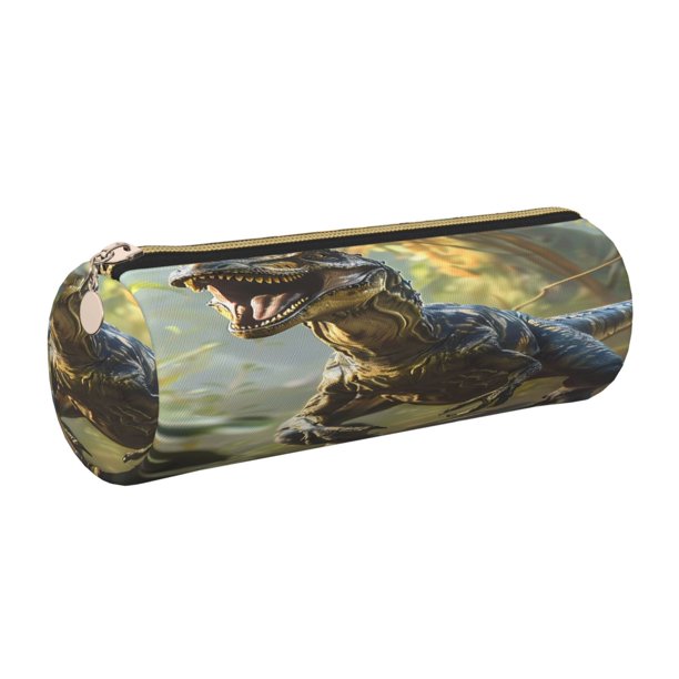 Disketp Ferocious Dinosaur Estuche Organizador de Lápices de Cuero, Estuche de Oficina con Cremallera para Bolígrafo y Lápiz