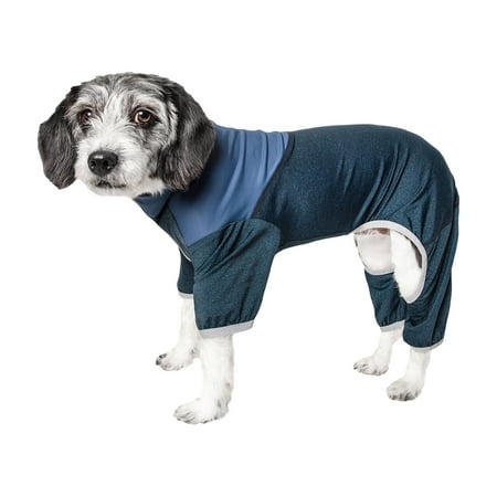 UPC: 0810787036778 | Pet Life Active Embarker Heathered Performance 4-Way Stretch Two-Toned Full Bodied Warm Up Track Suit – Teal & Navy – Medium
