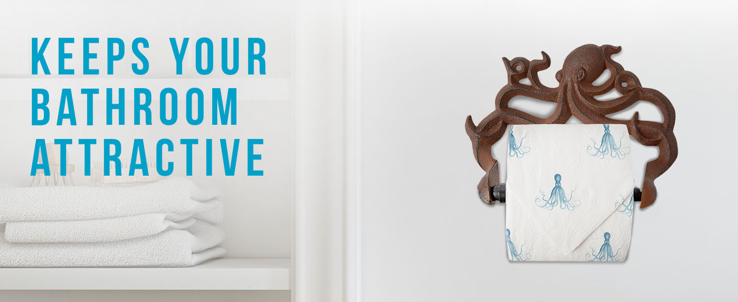 Comfify Cast Iron Octopus Toilet Paper Holder, Wall Mounted, Rust Brown