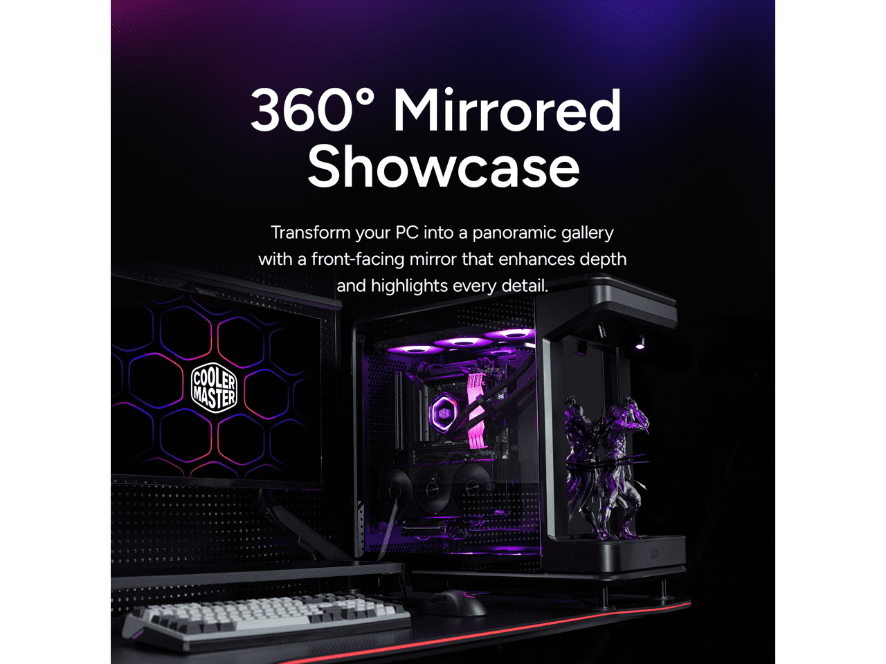 Cooler Master MasterFrame 360 STAGE Mirror Open-Frame ATX PC Case, Front Mirrored Display Platform, 430mm GPU Max, 360mm Radiator Support, PCIe 5.0, support up to 12×120mm Fans, USB4 Type-C