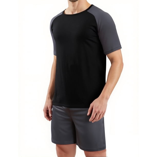 Pijamas para hombre, de verano, con bloques de color, cuello redondo, manga corta, pantalones cortos, ropa de casa, holgados, pijamas y pantalones cortos para hombre.