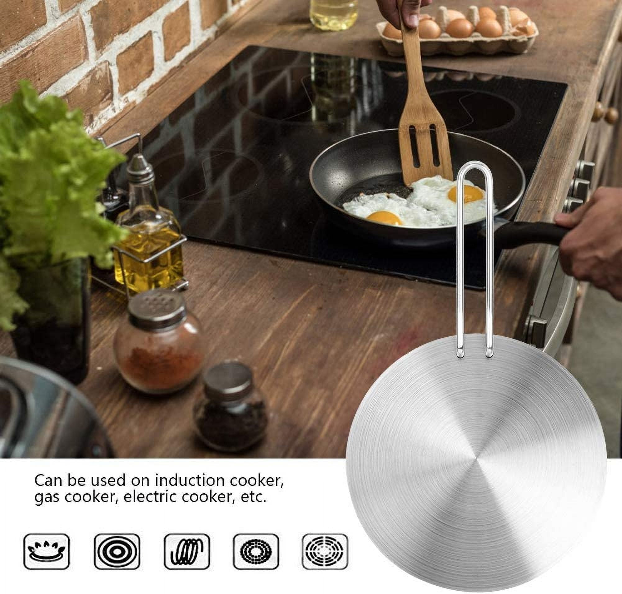 ABCISI Induction Converter Heat Diffuser Simmer Ring Plate,Stainless Steel Heat Diffuser Induction Plate with Stainless Handle Adapter Converter Gas Electric Cooker Plate (20cm)