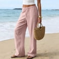 thumbnail image 6 of Tqcoqu Wide Leg Palazzo Pants for Women Casual Loose Drawstring Trendy Beach Linen Trousers with Pockets Vacation,Pink,Women's S-XXXL, 6 of 6