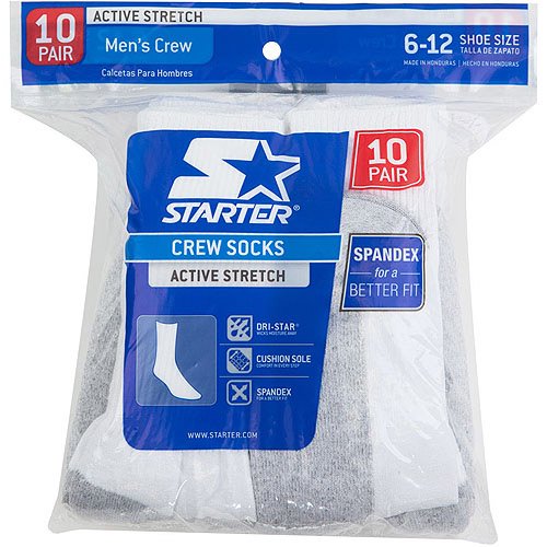 Starter Mens Active Crew Socks, 10pack