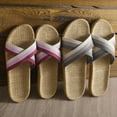 thumbnail image 4 of Zapatillas de lino para mujer, de verano, ligeras, para parejas, para el hogar, interiores, suela gruesa, cómodas sandalias con tiras cruzadas para hombres, 4 of 6