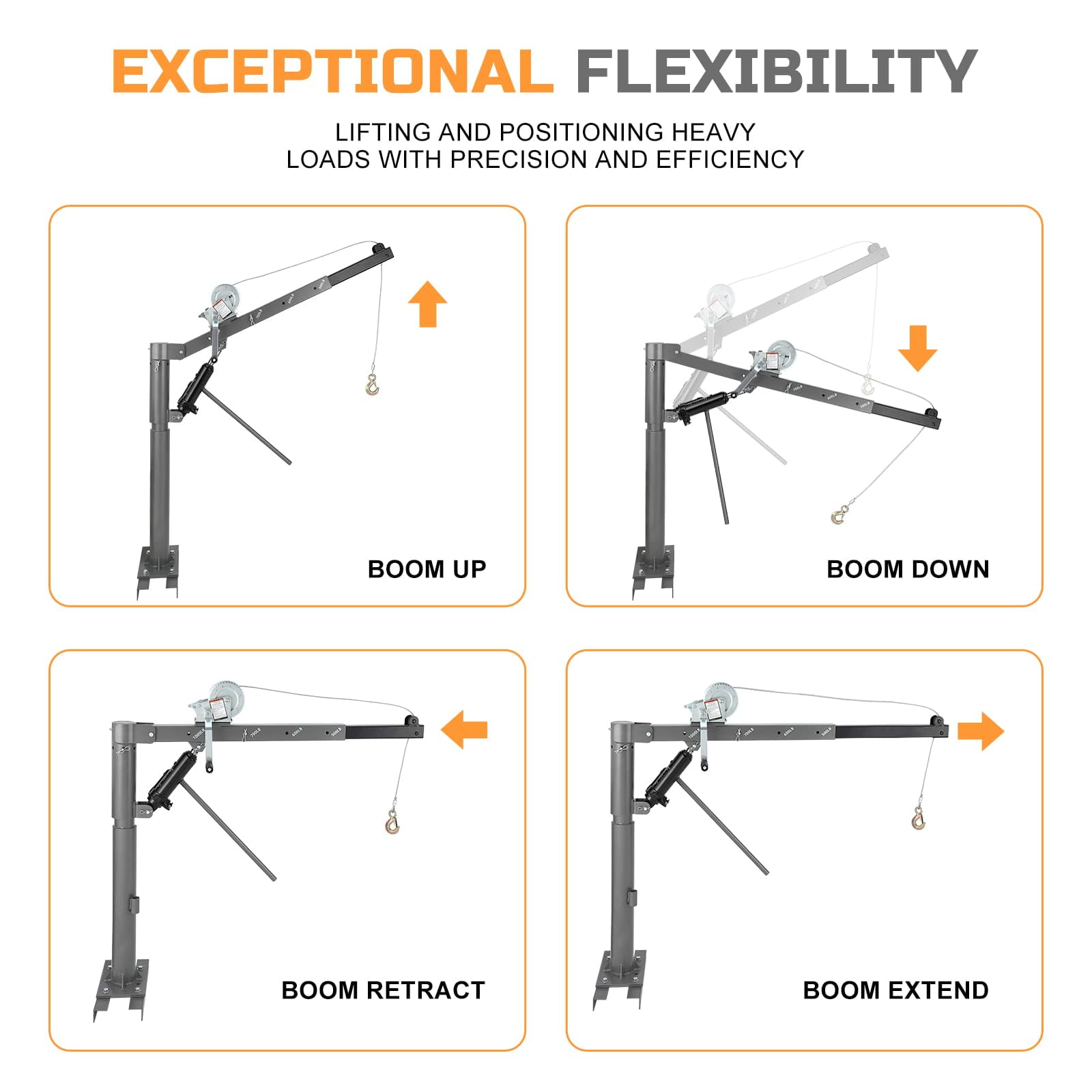 Truck Crane Hoist with 1000 lbs Capacity, Hydraulic Hitch-Mount Truck Crane with Four Capacity for 500 lbs/600 lbs/800 lbs/1000 lbs for Lifting Goods in Truck (Non-Electric)